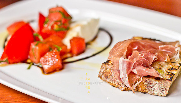 Prosciutto on Grilled Bread with Caprese Salad