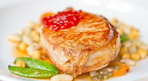 Bacon-Wrapped Pork Chop with Beans
